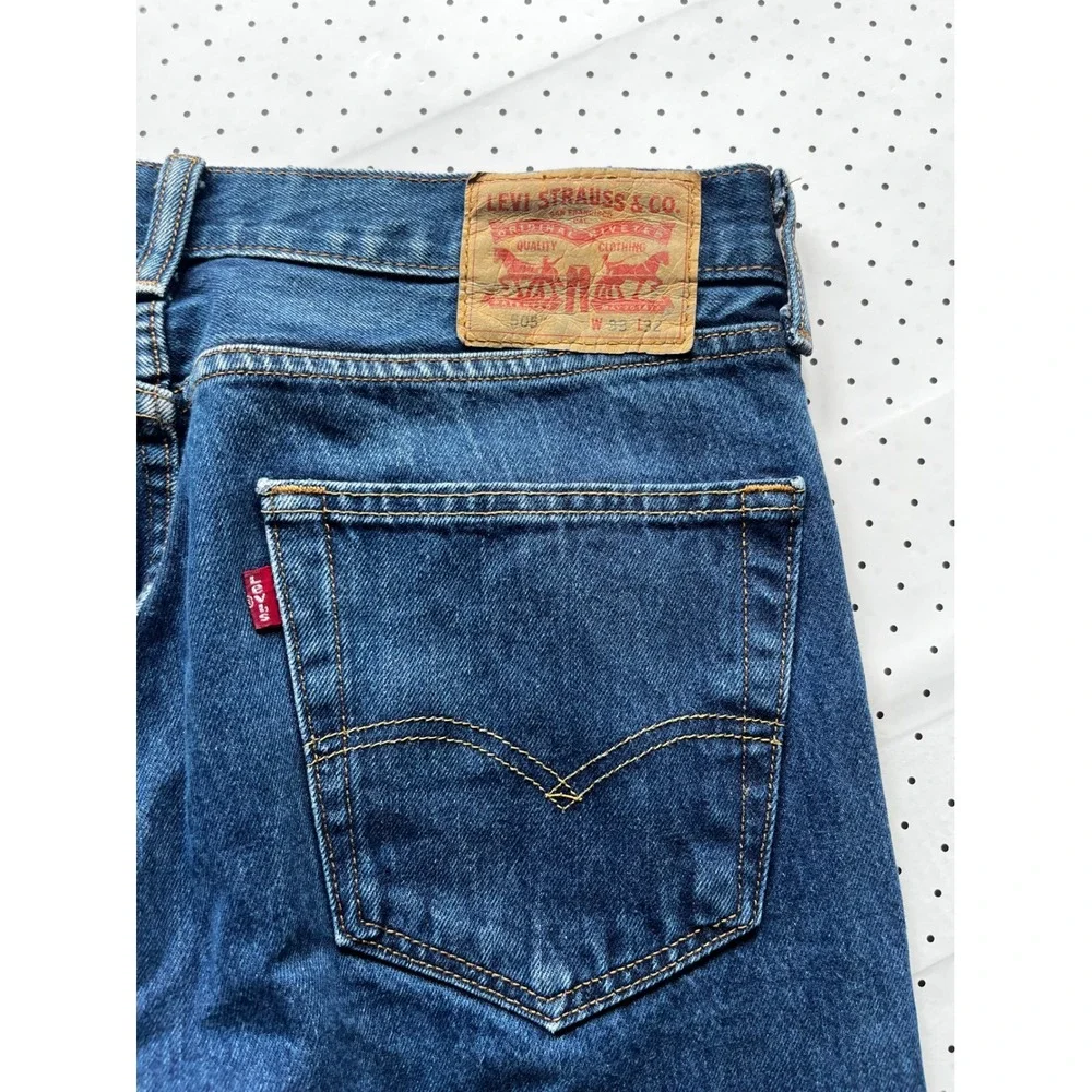 Levis 505 Regular Fit Straight Leg Blue Denim Jeans Mens 33x32 Medium Wash